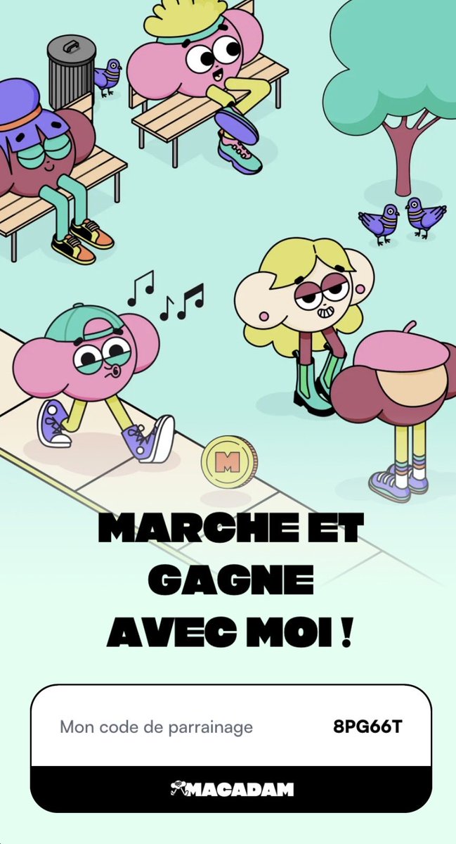 StephanouPich's tweet photo. Gagne de l'argent en marchant avec Macadam ! 

Télécharge l'app et utilise mon code 8PG66T pour recevoir 1000 coins dès ton inscription ! https://t.co/hdAcNCLbEx