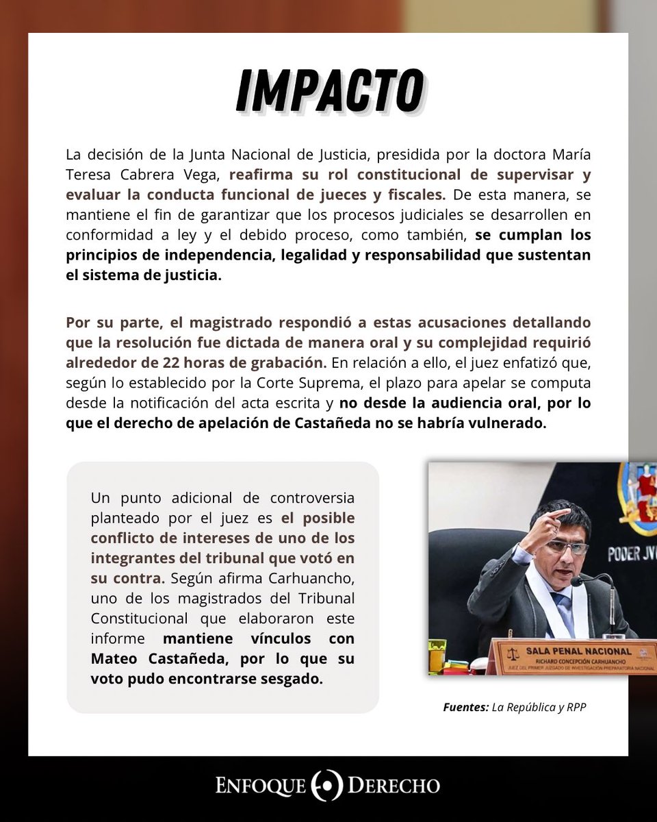 EnfoqueDerecho's tweet image. #JNJ ⚖️

¿Sabías que la Junta Nacional de Justicia aperturó una #investigación preliminar contra el juez #ConcepciónCarhuancho?

En el siguiente carrusel, #EnfoqueDerecho explica las implicancias de esta decisión.

¿Qué opinas sobre esta noticia?
¡Déjanos tus comentarios! ⬇️