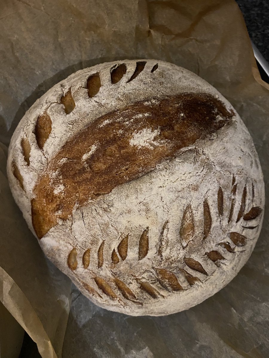 halfsassenach's tweet photo. My first successful sourdough loaf. I experimented with open baking, it’s somewhat gummy but it’s edible unlike my other loaves which were stones🤩🤩 https://t.co/Qrjia1dyNL