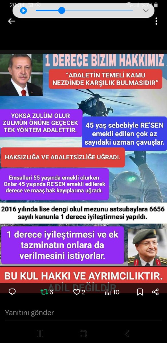 <a href="/TamerAc212211/">Tamer Aşcı</a> <a href="/ibrahim_0634/">İbrahim Akduman (1)</a> <a href="/slamGKSAL127401/">GÖKSAL</a> <a href="/Albayrak718007/">Albayrak</a> <a href="/akcaa158/">Ali -A-K-C-A-</a> <a href="/MuratNR3/">Murat ÖNÜR</a> <a href="/RTErdogan/">Recep Tayyip Erdoğan</a> <a href="/MHP_Bilgi/">MHP</a> <a href="/MhpTbmmGrubu/">MHP TBMM Grubu #MHP</a> <a href="/dbdevletbahceli/">Devlet Bahçeli</a> <a href="/yasaryldrmMHP/">Yaşar Yıldırım</a> <a href="/buyukataman/">İsmet Büyükataman</a> <a href="/erkanakcay45/">Erkan Akçay</a> <a href="/E_SemihYalcin/">E. Semih Yalçın</a> <a href="/sadirdurmaz/">Sadir Durmaz 🇹🇷</a> <a href="/UlviYonter/">Dr.İzzet Ulvi YÖNTER</a> <a href="/ismailozdemirrr/">İsmail ÖZDEMİR 🇹🇷</a> <a href="/muharremvarli01/">Muharrem VARLI</a> <a href="/AyseSibelErsoy/">Ayşe Sibel Ersoy🇹🇷</a> <a href="/MehmetTaytakMHP/">Mehmet Taytak</a> <a href="/MevltKarakaya25/">Mevlüt Karakaya</a> <a href="/TEMUD_2024/">Türkiye Emekli Uzman Erbaşlar Derneği (TEMUD)</a> <a href="/alitilkici38/">Ali Tilkici 🇹🇷</a> <a href="/01Akkayali/">ALİ AKSOY</a> <a href="/55erhanusta/">Dr. Erhan Usta</a> <a href="/ahmetyarici31/">Ahmet YARICI</a> <a href="/alimahir/">Ali Mahir Başarır</a> <a href="/av_gundogan/">Av. Ali Erdem GÜNDOĞAN</a> <a href="/bbpgenelmerkez/">BÜYÜK BİRLİK PARTİSİ</a> <a href="/burhanduran/">Burhanettin Duran</a> <a href="/cemacikgozz/">Cem Açıkgöz</a> <a href="/cemkucuk55/">Cem Küçük</a> <a href="/tcsavunma/">T.C. Millî Savunma Bakanlığı</a> <a href="/tcbestepe/">T.C. Cumhurbaşkanlığı</a> <a href="/TC_icisleri/">T.C. İçişleri Bakanlığı</a> <a href="/_cevdetyilmaz/">Cevdet Yılmaz</a> <a href="/TBMMGenelKurulu/">TBMM Genel Kurulu</a> <a href="/Akparti/">AK Parti</a> <a href="/nacibostanci/">M. Naci Bostancı</a> <a href="/akbasogluemin/">Av. M.Emin AKBAŞOĞLU 🇹🇷</a> <a href="/AliYerlikaya/">Ali Yerlikaya</a> <a href="/mustafaelitas/">Mustafa Elitaş</a> <a href="/memetsimsek/">Mehmet Simsek</a> 2016 yılında 6656 sayılı kanunla lise dengi okul mezunu astsubaylara 3600 EK gösterge verebilmek için 1'derece iyileştirmesi yapıldı
Üzerine 2022 yılında 1 kademe verdiniz
45 yaş nedeniyle hak kayıpları yaşatarak zorla emekli edilen #UzmanÇavuş'lara #BirDerece'yi çokmu  gördünüz?