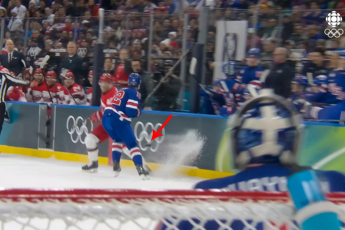 GinoHard_'s tweet photo. According to the CBC panel, the most likely explanation for the center-ice goal on Jeremy Swayman was the darker boards hiding the puck 🫣 https://t.co/GEaIV5EVn8