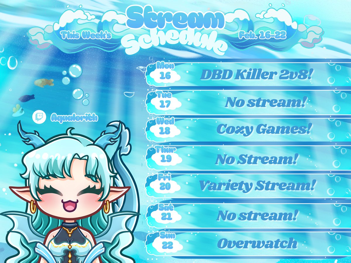 New schedule starting on Monday the 16th, thought i'd post early^^ Hope to see you there!

 #twitch #vtuber #pngtuber #stream