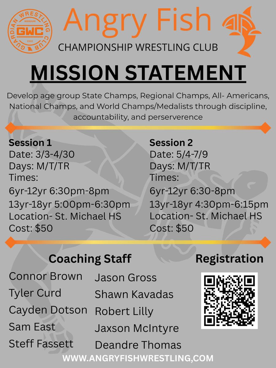 AngryFishWC's tweet photo. Looking for like minded wrestlers wanting to reach the highest level. 

You won’t find a better coaching staff. 

We will travel to U17 Pan Am trials, NHSCA Nationals, US Open, Southern Plains, Northern Plains, Kids Nationals and U16/Junior Nationals. 

Limited Space. https://t.co/SZkX0pnoEb