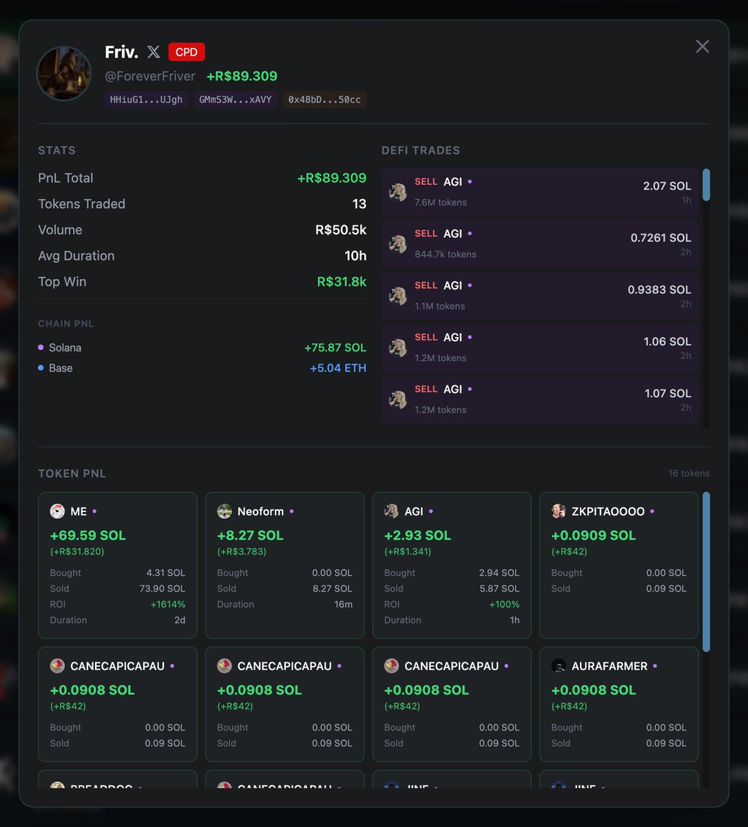 Nova atualização no kolscanbrasil.io 🇧🇷

Ao clicar em qualquer KOL do ranking, agora é aberta uma nova aba para acompanhar suas últimas trades.

Também respeitamos a privacidade dos KOLs com wallets ocultas — transações provenientes dessas wallets permanecem ocultadas.