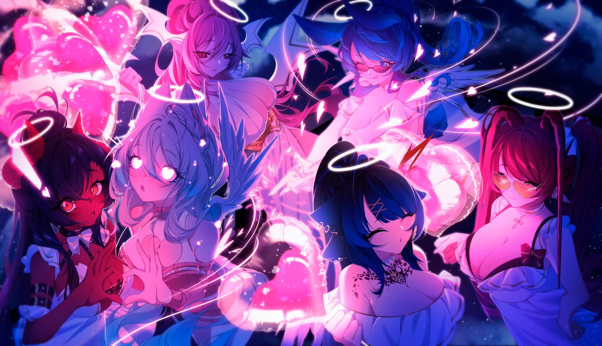 Your favorite vampire in the back, clutching every heart like it’s eternal. 🩸💘 Surrounded by angels, devils, halos and horns… and I adore every single one of them. This Valentine’s, love isn’t innocent it’s immortal. <a href="/SpearmintVR/">Spearmint</a> <a href="/AuroraSinko/">Aurora Sinko</a> <a href="/HazzusHazzy/">💞 Hazzulicious | ヘイズリシャス 💞</a> <a href="/Lyricflame/">💘 Lyri 💞</a> also my