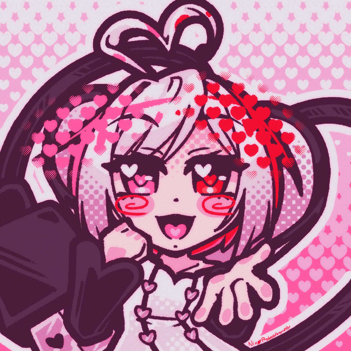 Phobos__Anomaly's tweet photo. I drew the Pipo in the top left!! 🩷

I love what I call "remixed" designs, where a character's original design/outfit is kept mostly intact, but certain aspects are changed to give it a different feel!
So I took Piko-kyun and went crazy with heart motifs!! 💓

#歌手音ピコ https://t.co/biBe0PhWU1