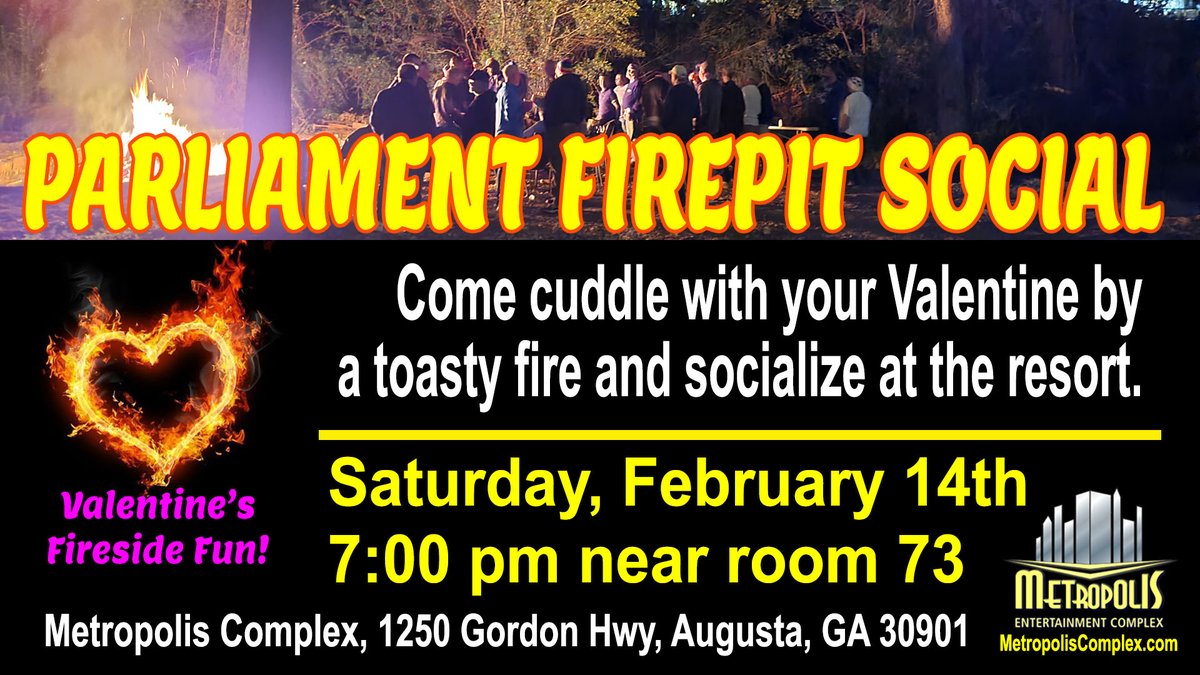 MetropolisAug's tweet image. If you need something to spice up your Valentine’s Day, come see Chris tonight for his Valentine’s Love Roast at the fire pit! 🔥❤️

The fun starts at 7 PM  don’t miss it!