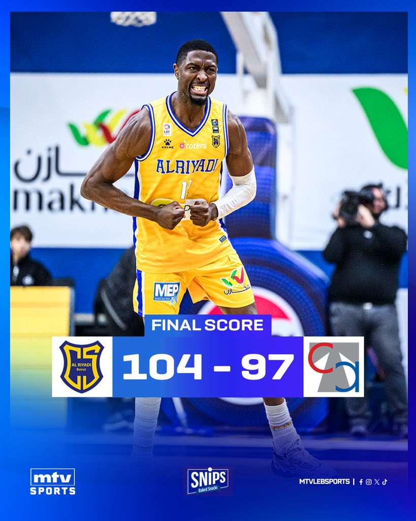 mtvlebsports's tweet photo. @AlRiyadiClub defeats Antonine 104-97 and extends the streak to 19 consecutive wins 🔥🏀 
#mtvbasket #mtvsports #round19 https://t.co/IrWykMtE45