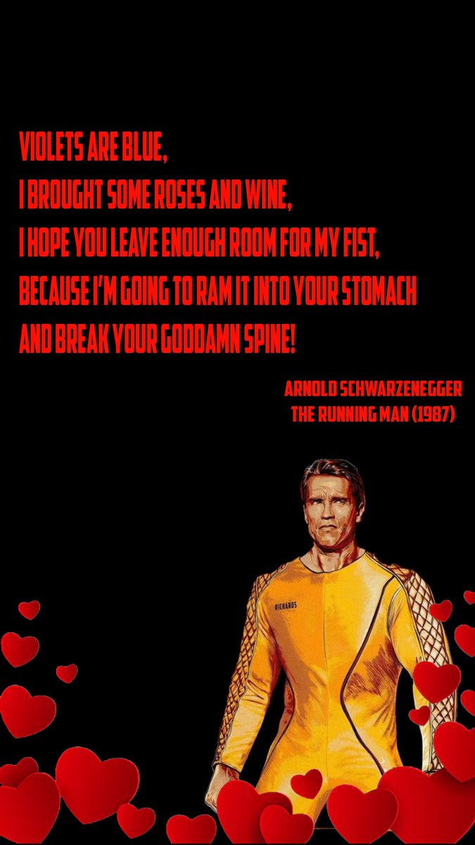 JustinDGriff's tweet photo. Another year, another @schwarzenegger Valentine’s Day card. 

Here’s hoping you find someone who loves you like Arnold loves his one-liners.

#ArnoldSchwarzenegger #TheRunningMan #ValentinesDay https://t.co/R44BvfWUyR