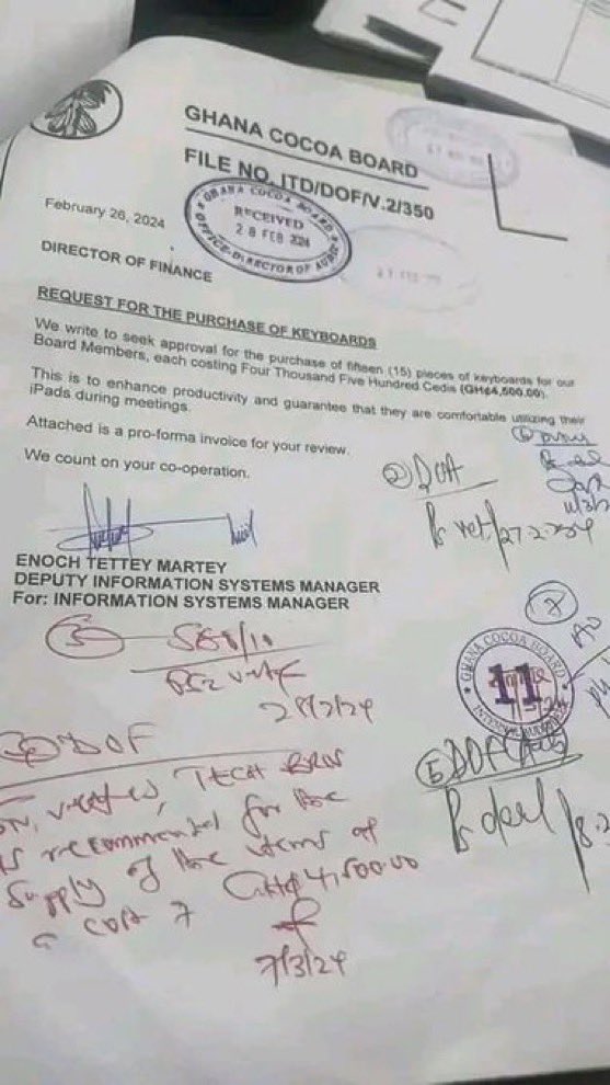 papakwesi_jr's tweet image. Former Cocoa Board CEO purchased 15 pieces of keyboards at a cost of Ghc4500 (400$) per one