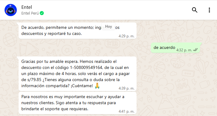 rubengrb's tweet photo. @EntelPeru @OSIPTEL todo conforme, esperando no tener mayor inconveniente en los próximos recibos. https://t.co/37cX42yOCg