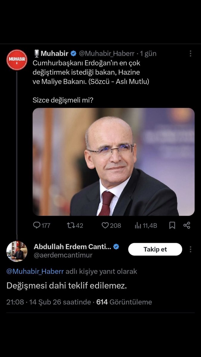 Bu zamana kadar kimler geldi kimler geçti o koltuklardan. Şimşek ve ekibinin özelliği ne, çok mu başarılı oldunuz?

Siz halkı çok hafife alıyorsunuz !!!

Halktan iyice koptunuz ve kibirden yanınıza yaklaşılmıyor maalesef.

Sayın Cumhurbaşkanım <a href="/RTErdogan/">Recep Tayyip Erdoğan</a> Hazine ve Maliye