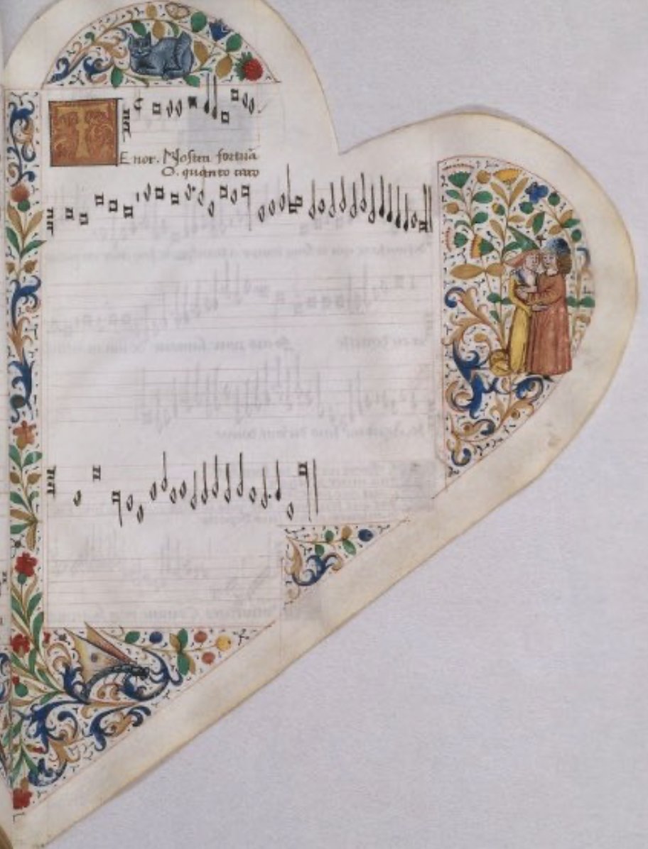 Happy Valentine’s Day, friends! 💕

(I wouldn’t be me if I didn’t try to make your day a little more medieval 😉)

This absolutely stunning heart-shaped manuscript dates from around 1470 ❤️

<a href="/laBnF/">La Bibliothèque nationale de France</a> Chansonnier Cordiforme de Montchenu - Rothschild 2973, fols. 3v-4r, 0, &amp; 19r