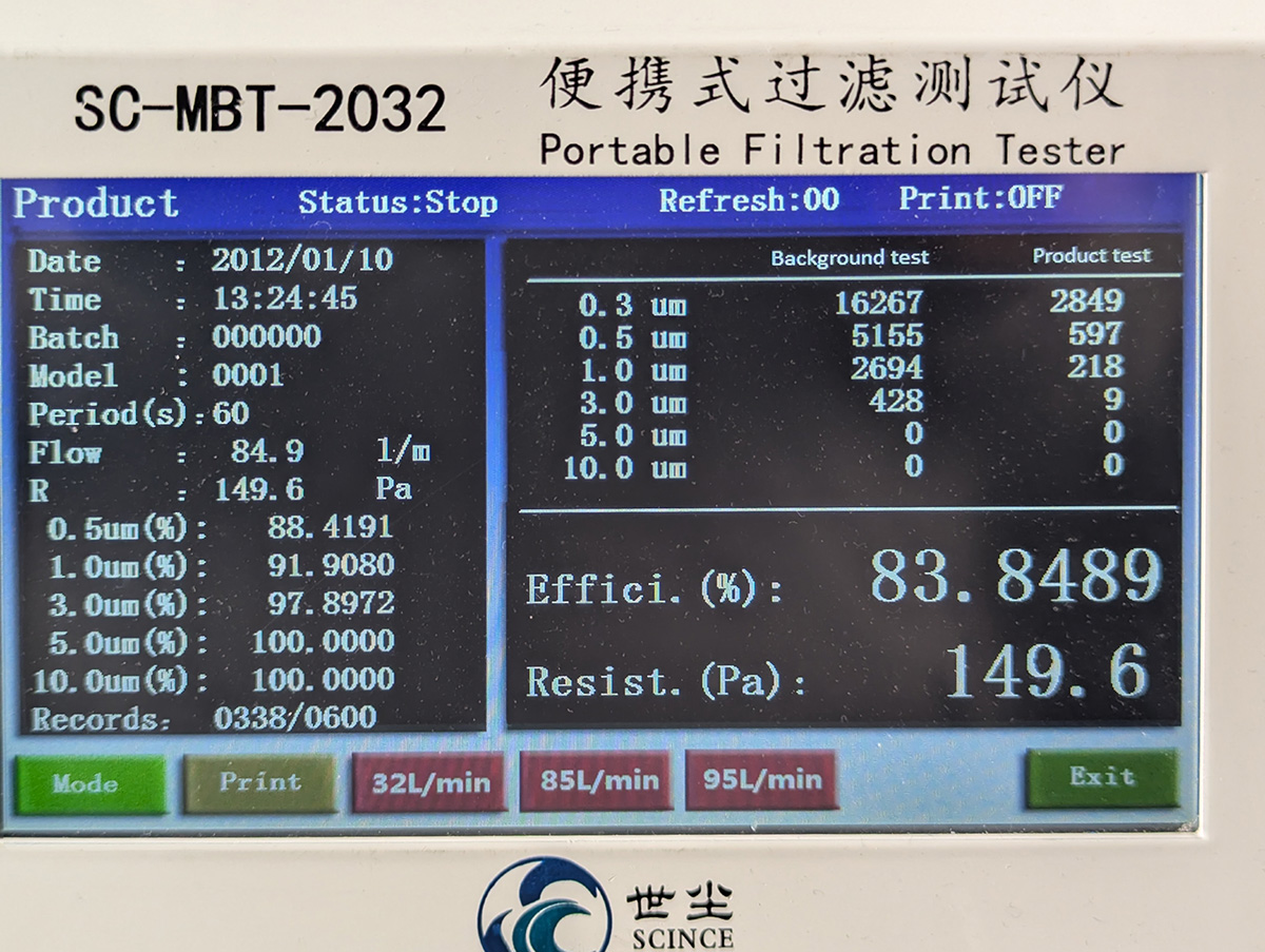 Just to be complete, I tried fitting the BYD surgical mask as best as possible to the testing headform by firmly pressing the custom molded mask fitter that comes with it to the headform during the duration of a test. 

The best total filtration efficiency I could get from the