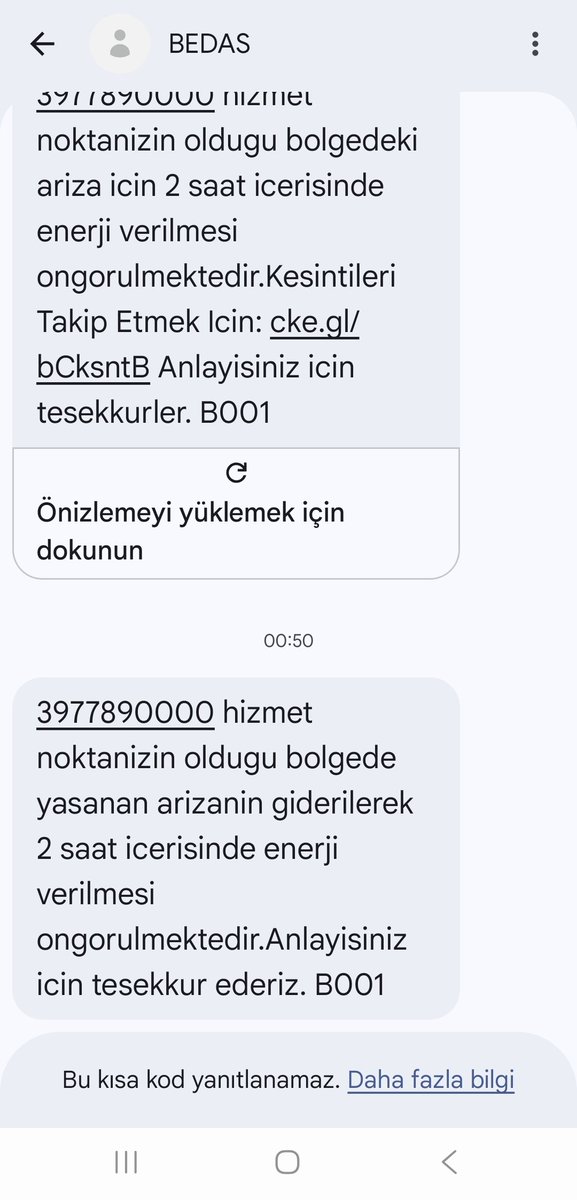 haftalık cuma mesajı atan dayılar gibi haftalık elektrik kesintisi mesajı atıyor kafayı yiyecem amk bedaşı