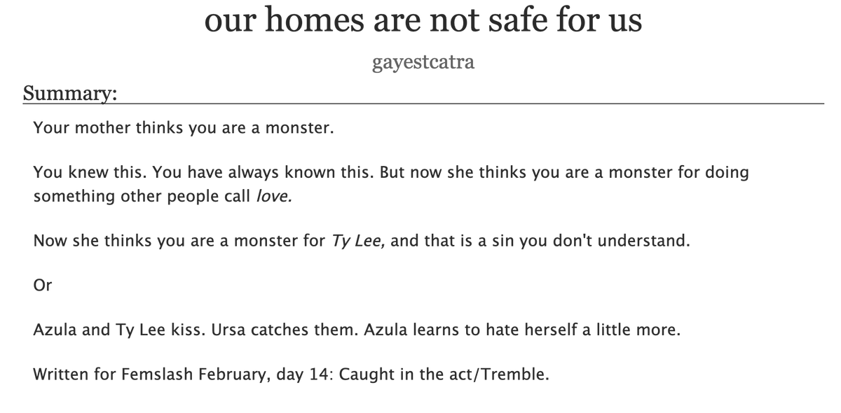 enby_etherian's tweet photo. azula-centric tyzula angst for day 14 of #femslashfebruary! (link in reply)
#AvatarTheLastAirbender #Tyzula https://t.co/tO5hBSm81b