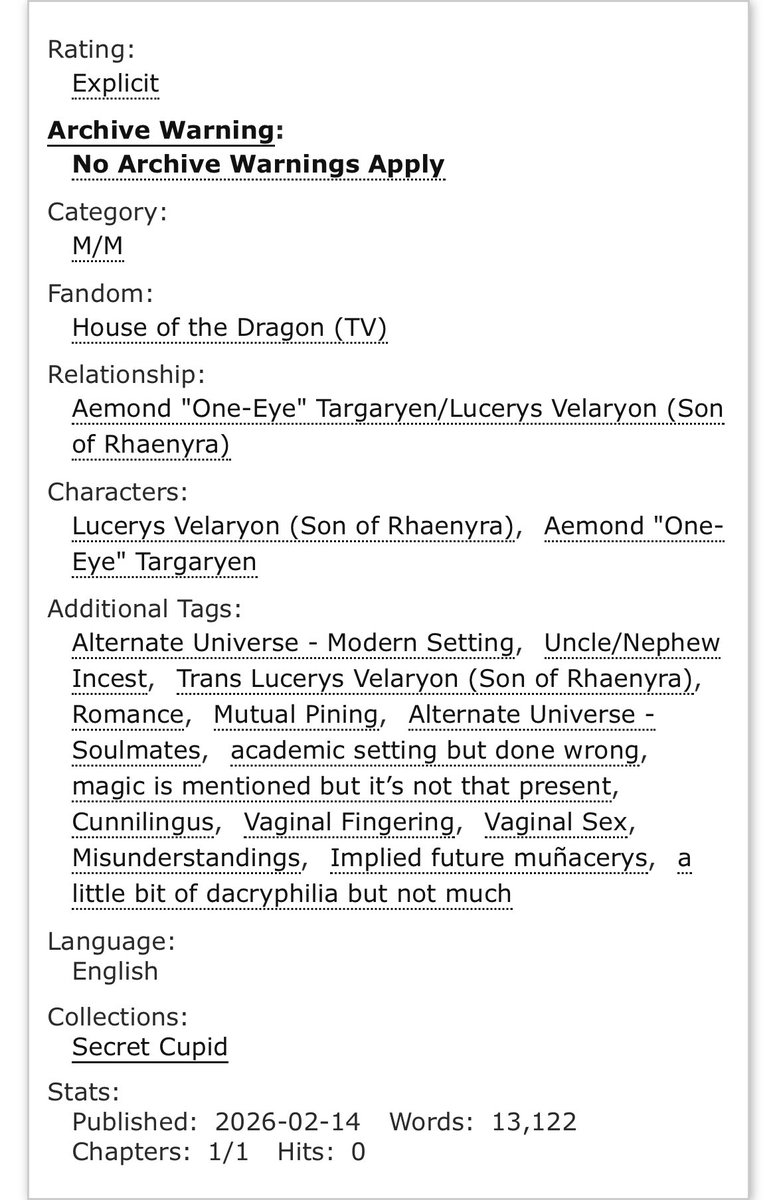• a desk between two bodies | 13K | oneshot | a cupid exchange gift for <a href="/_goblinhours/">🗡️</a> 

• #lucemond au | lcmd finds out they’re soulmates | forced proximity by sharing an office | modern au

• link: archiveofourown.org/works/79544391…

<a href="/lucerysevents/">Lucerys Events</a> #SlickServerSecretCupid