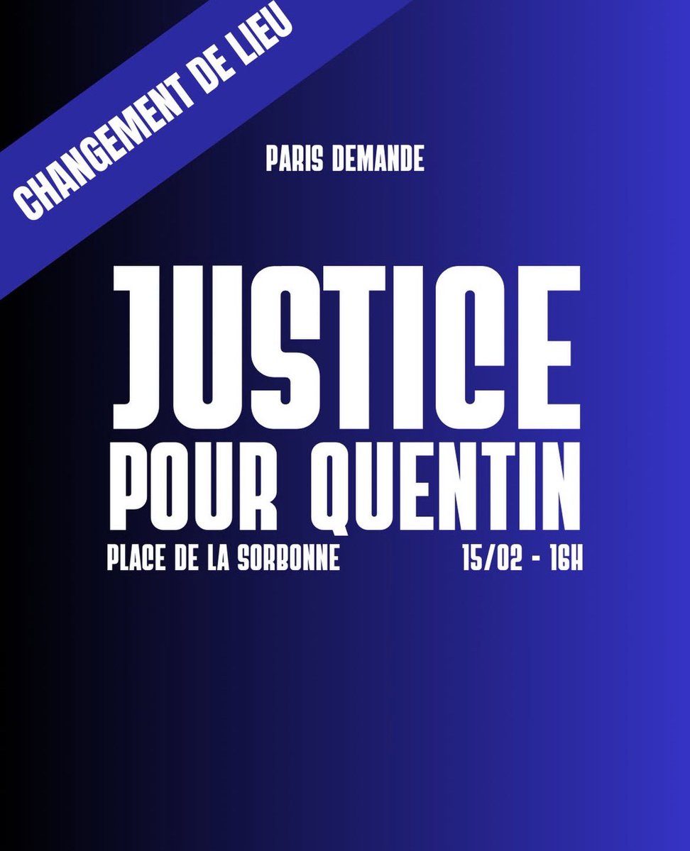 Les jeunes d'Identité Libertés seront présents demain à 16h, place de la Sorbonne, pour honorer la mémoire de Quentin, lynché à mort par les milices de l'extrême gauche. 

#JusticePourQuentin