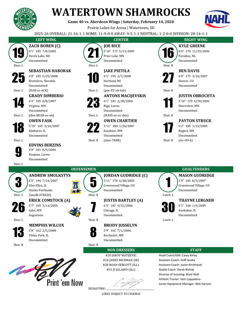 Game 40 lineup 👋

#PuckLuck🍀