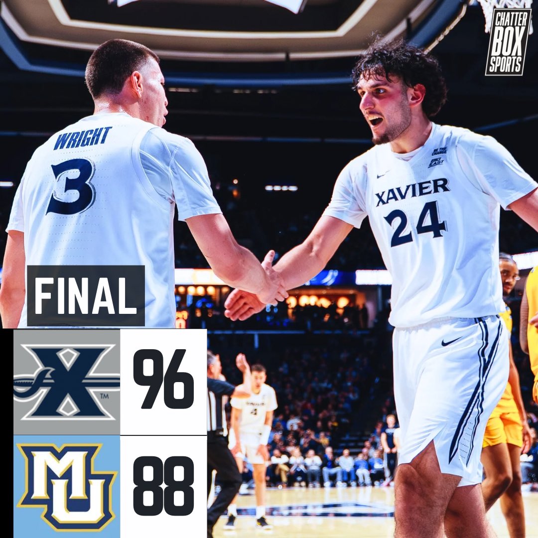 CBoxSports's tweet photo. Xavier outlasts Marquette behind 16-of-34 from three!
The Musketeers get back on the right side of .500 after losing 5 of their previous 6.
#LetsGoX https://t.co/QhP8N5jI10