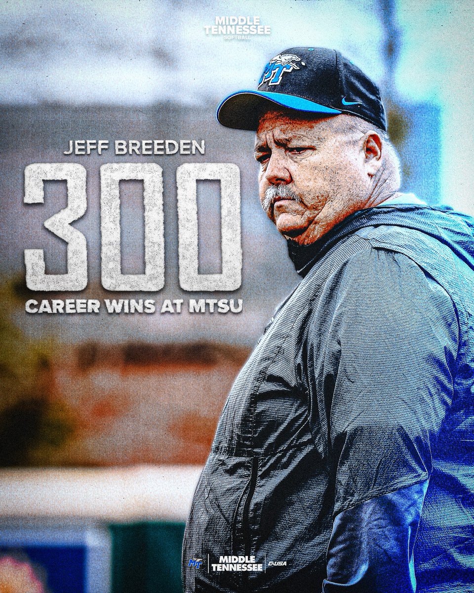 MT_Softball's tweet photo. In a league of his own 🙌

Congrats on 300 wins, Coach Breeden!

#BLUEnited | ⚡️⬆️ https://t.co/3Q4TwKdWzs