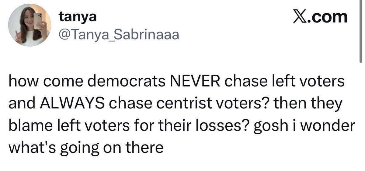 Dems chase centrist voters because there are so many more of them, especially in the swing states that decide presidential elections.