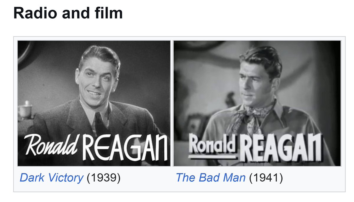 i love how the wikipedia highlights of reagan's acting career is set up like foreshadowing