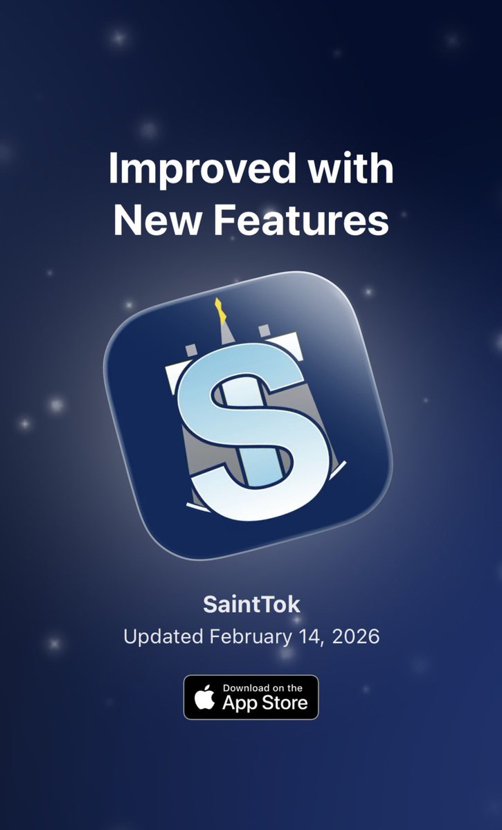 jmaxwilson's tweet photo. New SaintTok for iOS update. 

Now supports Apple’s Liquid Glass UI &amp; improved Accessibility.

Languages: English, Español, Português, Tagalog, Cebuano, Français, Italiano, Deutsch, Русский, 한국어, 日本語, 简体中文 - 普通话, 繁體中文 - 國語

https://t.co/UnqjkxQ0HO https://t.co/tw8XXbSmaC
