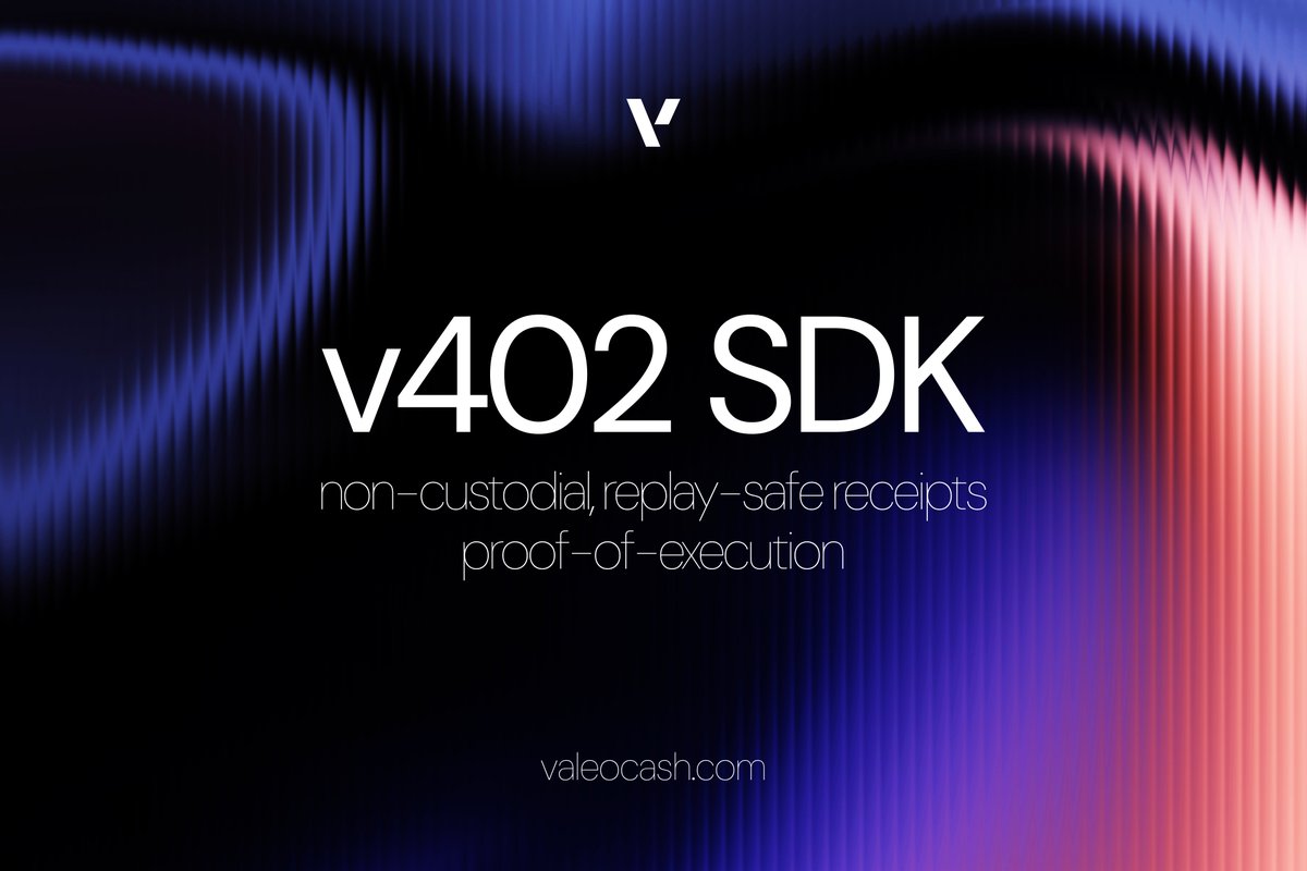 📦The v402 SDK is being published tomorrow.

HTTP 402 for agents, upgraded with non-custodial Solana settlement, spend caps, replay-safe receipts, and proof-of-execution.