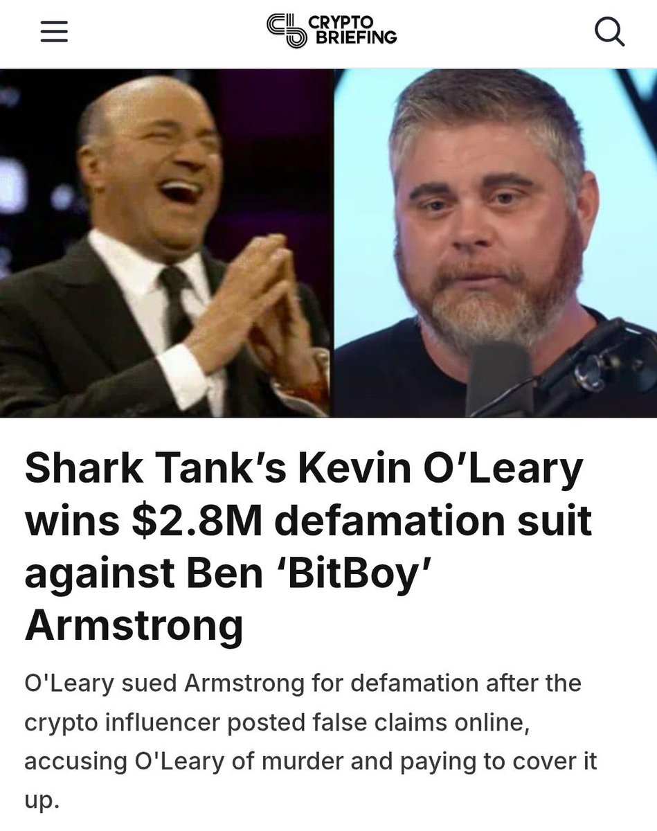 CryptoCronkite's tweet image. so Bitboy called Kevin O’Leary a real life murderer and has now lost a multi million dollar lawsuit over it