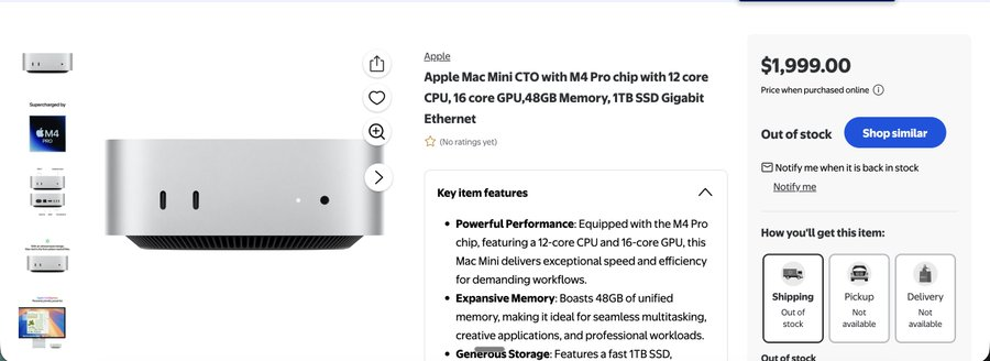 tmiyatake1's tweet photo. OpenClawの影響でアメリカでは色んなAmazon、Walmart、Apple、Best BuyなどでMac miniが売り切れ状態になっている。 https://t.co/0wBMIAEv3n
