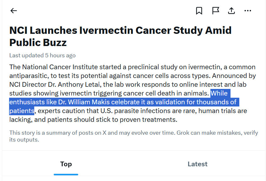 BREAKING NEWS: National Cancer Institute observed my Cancer work for 2 years!! 😉

Now they are scrambling to catch up!

Well done, NCI Director, it's time for everyone to get on board with our revolutionary cutting edge Cancer Research! 👏

I have the largest Ivermectin Cancer