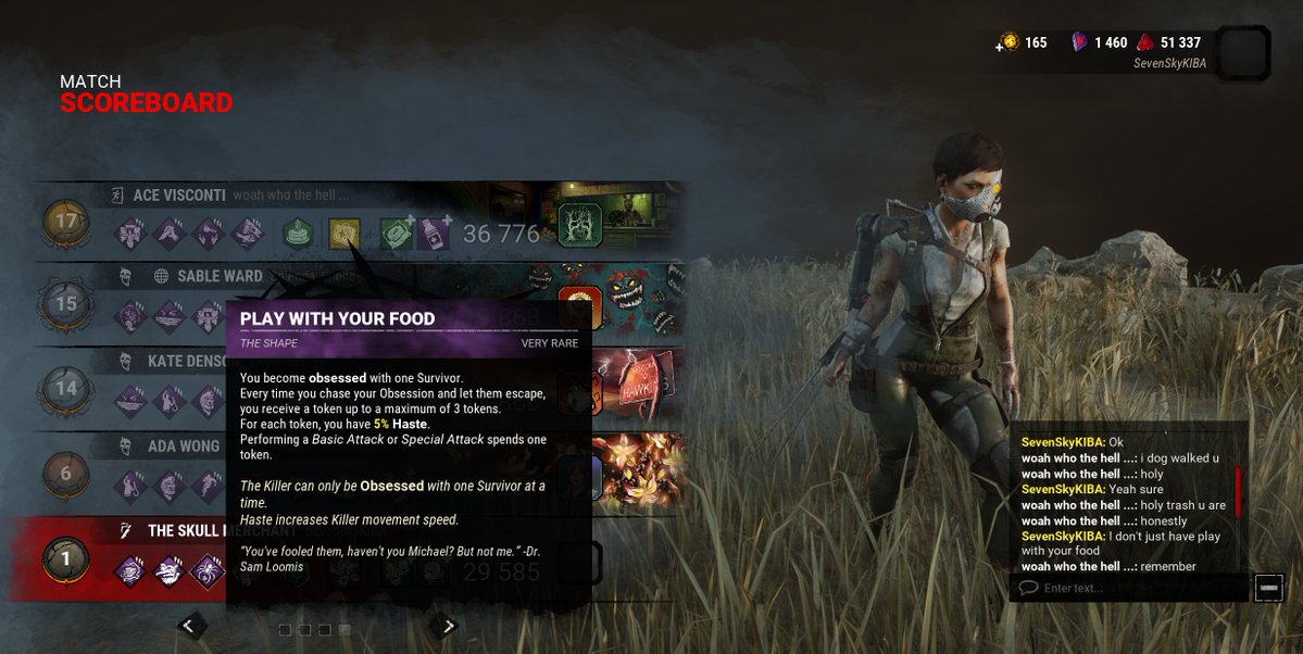 Les survivants sur DBD sont des entités a part VRAIIIIIIIIMENT 😂

"Je t'ai promené comme un clébard" qu'y dit Play with your food me demande de faire 3 pas vers lui puis quand la musique se lance de partir Je l'ai littéralement JAMAIS pris en chasse 😂