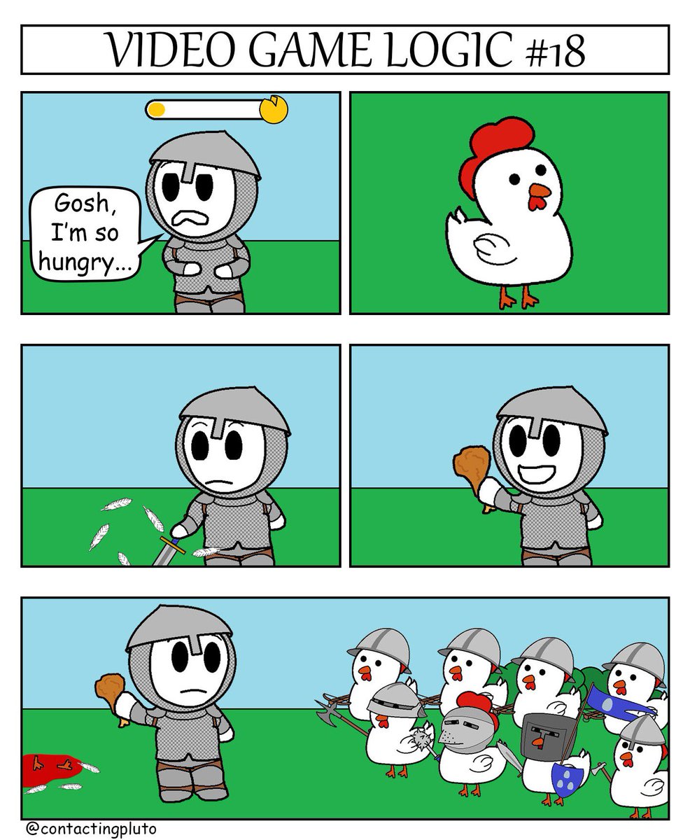 contactingpluto's tweet photo. Video Game Logic 🎮 Crimes Against Chickens 🐓 #comic #videogame https://t.co/WvJCnSmbJb
