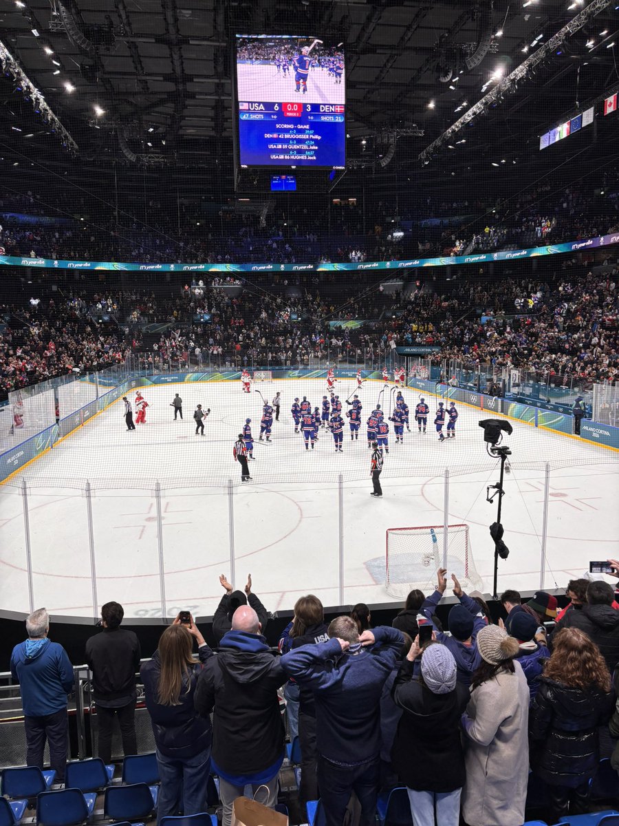 OliviaEyears's tweet photo. The boys in red, white and blue bring it home for another win!! ๐บ๐ธ
USA wins with a final score of 6-3!!
#MilanoCortinaOlympics2026 #TeamUSA #TeamDenmark #USAhockey @BNGProductions https://t.co/u6BWRmD447