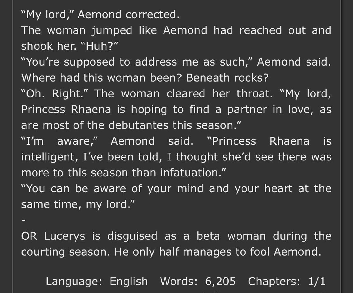 Lucy | 6k | E | Omegaverse | <a href="/lucerysevents/">Lucerys Events</a> | #SilkServerSecretCupid | Twelfth Night Au #lucemond 
My gift for <a href="/TheJulchenQueen/">JulchenAwesome🌟COMMS OPEN</a> !!! ❤️❤️ Happy Valentine’s !!

archiveofourown.org/works/79547251