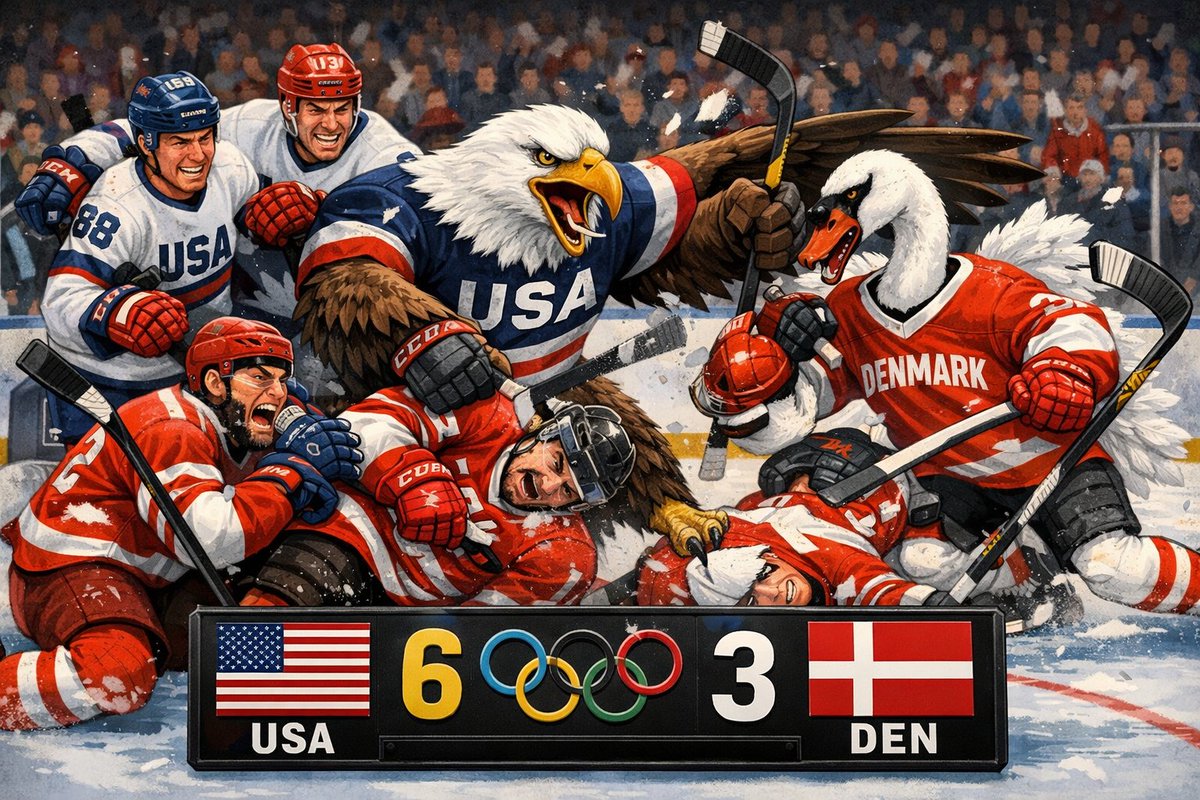 IKickaTouchdown's tweet photo. The United States survive for a big 6-3 victory over Denmark in group play action in men's hockey. 
#USAvsDEN | #Olympics | #OlympicHockey | #USAHockey | #USA | #MensHockey | #WinterOlympics https://t.co/ndf3jD1i6Z