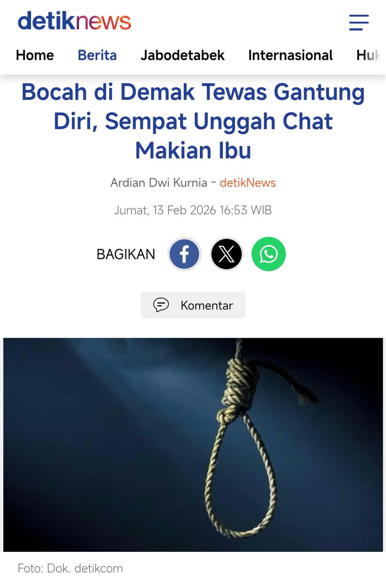 ⚠️ Trigger Warning // S*icide 💔🥀

Hati kami hancur berkeping-keping bersamaan dengan adanya kabar bahwa seorang anak memilih untuk mengakhiri hidupnya di Demak, Jawa Tengah. Kami mengimbau agar kawan-kawan, Handai Tolan, yang kini sudah menjadi Ayah atau Ibu, untuk:

-