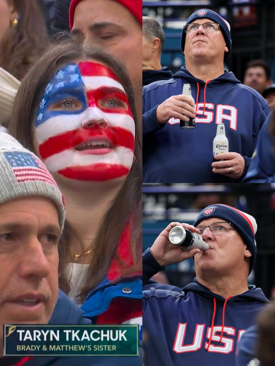 Dad double fisting and sister with the USA face paint, the Tkachuk’s are PATRIOTS 🇺🇸