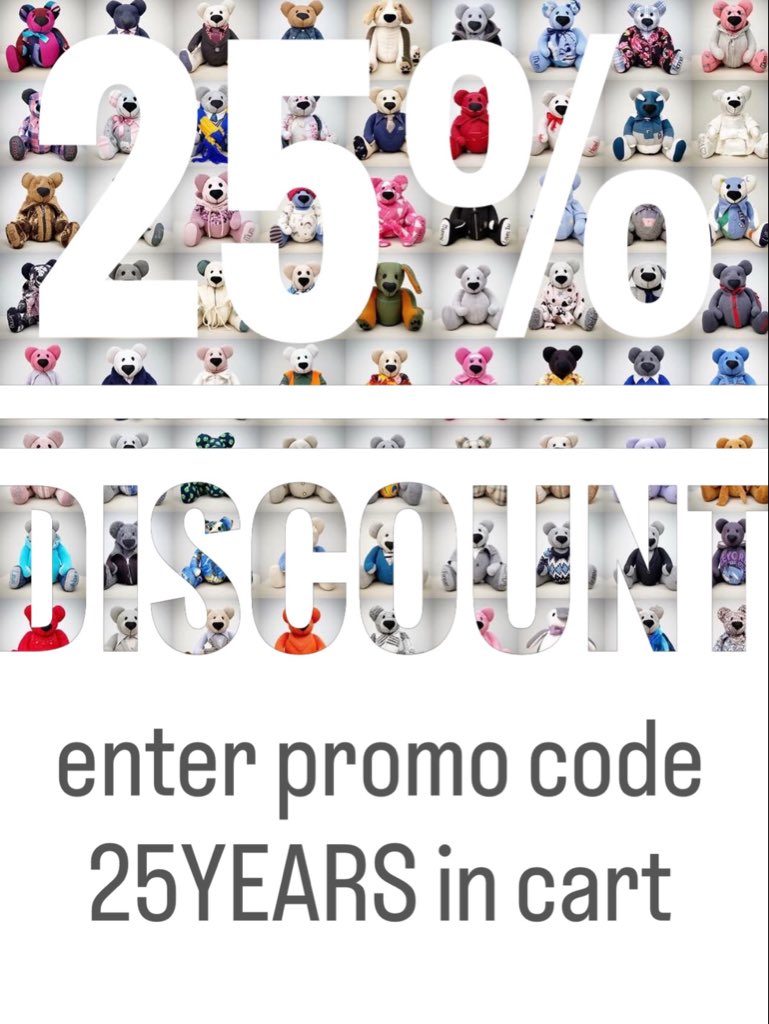 thememorybears's tweet image. To celebrate our 25th year of creating our hand crafted Memory Bears, we are offering the next 100 customers a whopping 25% discount.

Simply enter promo code “25YEARS” in the cart !

memorybears.co.uk the UK’s Original Memory Bears.

#memorybears #discount #teddy