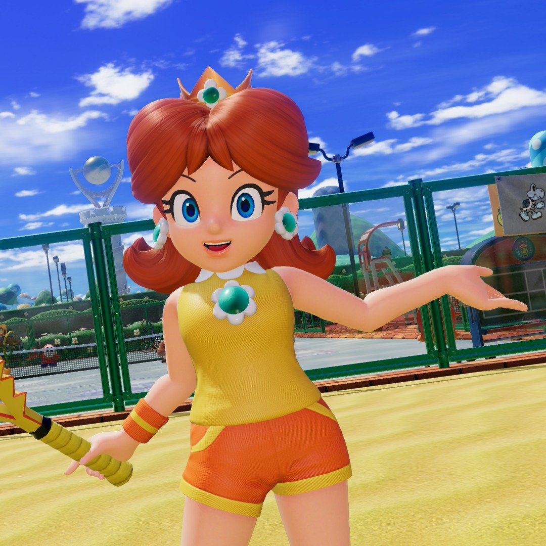 Princess Daisy in Mario Tennis Fever. That lightning racket