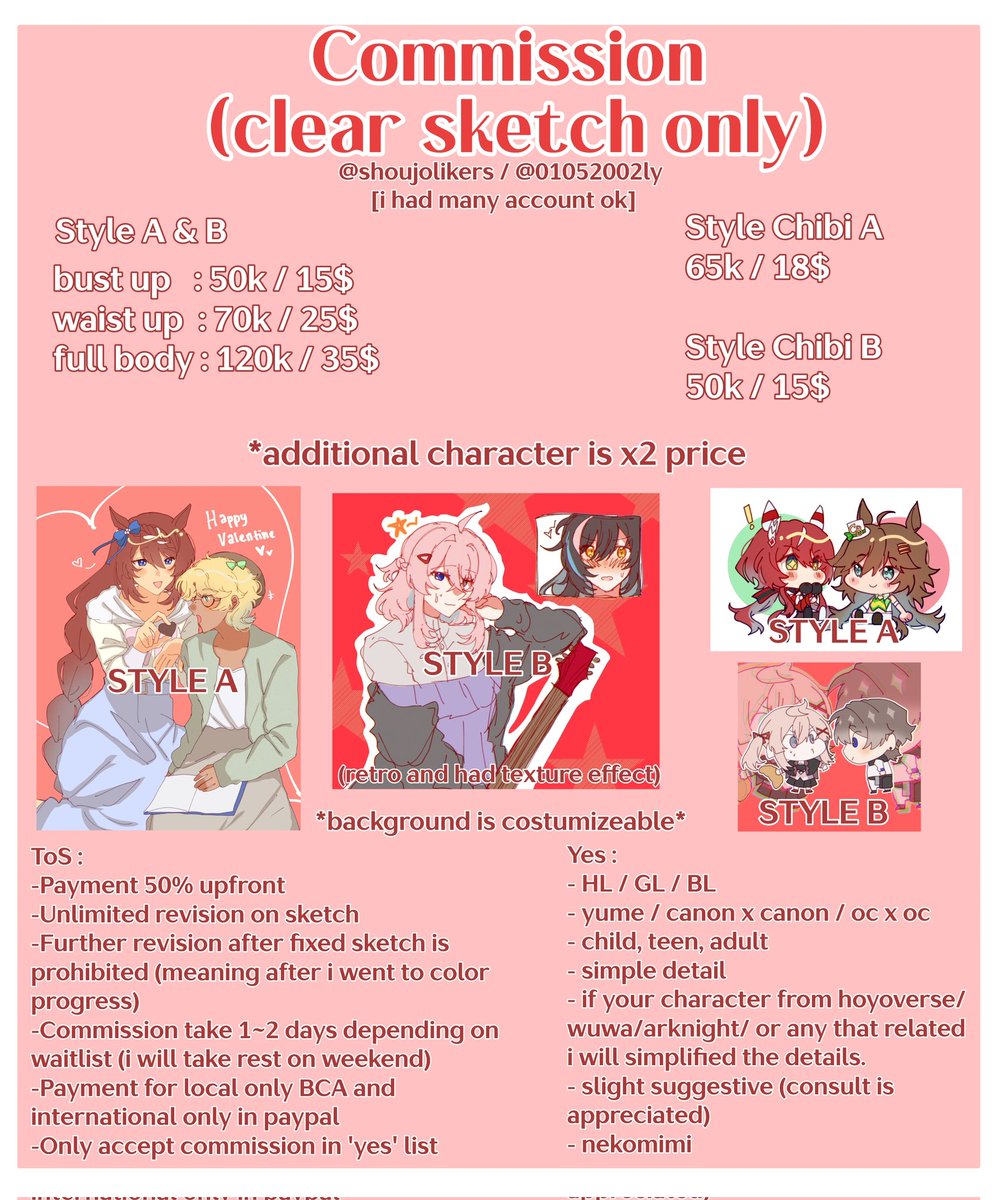 [ commission list ] Hello im opening commission for local and ...