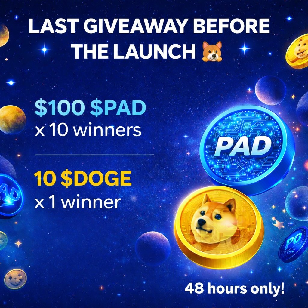 LAST GIVEAWAY BEFORE THE LAUNCH 🐕

As you know our launch is near so here some $PAD giveaway for you all.

100 $pad each to 10 random winners
10 $Doge to 1 random winner

Follow us
Like and retweet
Comment your Doge address

Draw in 48 hours, Good Luck Everyone.