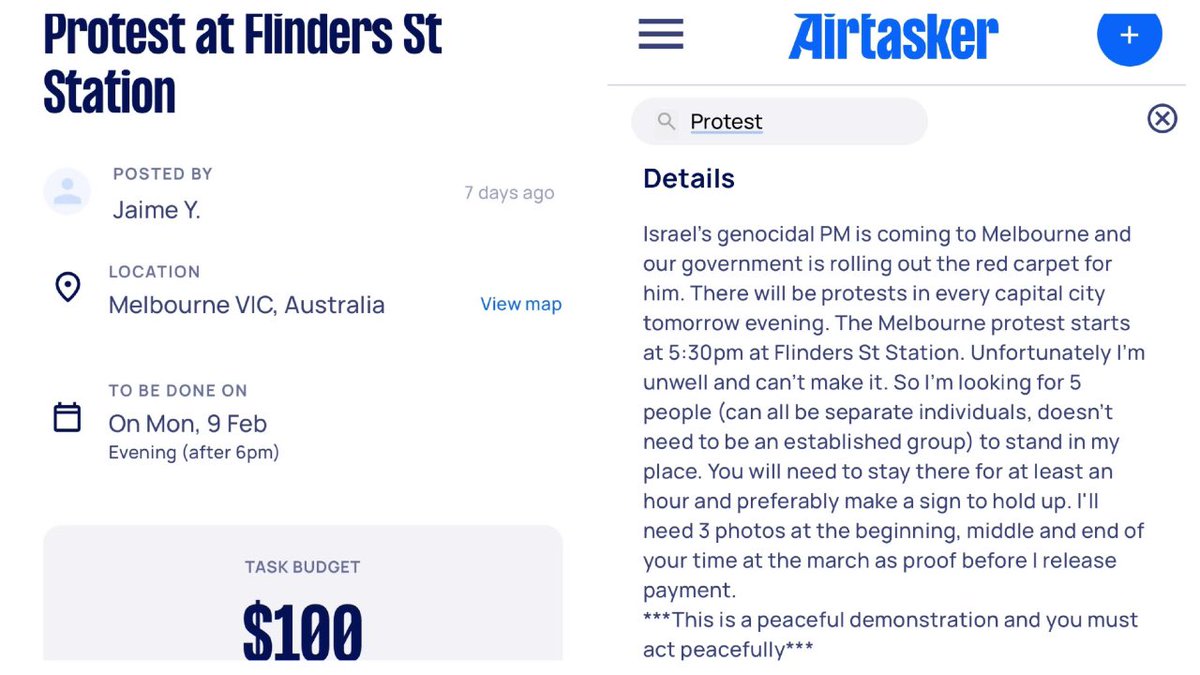 TruthFairy131's tweet photo. 🔥 BREAKING 🔥

Melbourne Palestine Protestors paid $100 to Protest. https://t.co/WtSDELqlTD