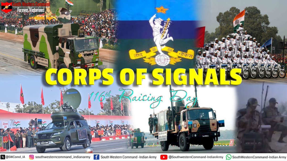 SWComd_IA's tweet photo. “Teevra Chaukas”

#LtGenManjinderSingh, #ArmyCommander #SaptaShaktiCommand extends his heartiest felicitations to all ranks, veterans & families of the #CorpsofSignals on its 116th Raising Day.

Corps of Signals demonstrated its rapid strides in modernizing #communication, #ElectronicWarfare, IT systems & data structures during #OPSINDOOR. Their unwavering dedication is fully geared to ensure a swift & secure force in the year of Network and Data Centricity.

#IndianArmy 
#YearofTransformation 
#ForeverVictorious 
#TeevraChaukas 
#SaptaShaktiSignallers

@adgpi 
@HQ_IDS_India 
@SpokespersonMoD 
@PRODefRjsthn 
@KSBSectt
@prodefencechan1