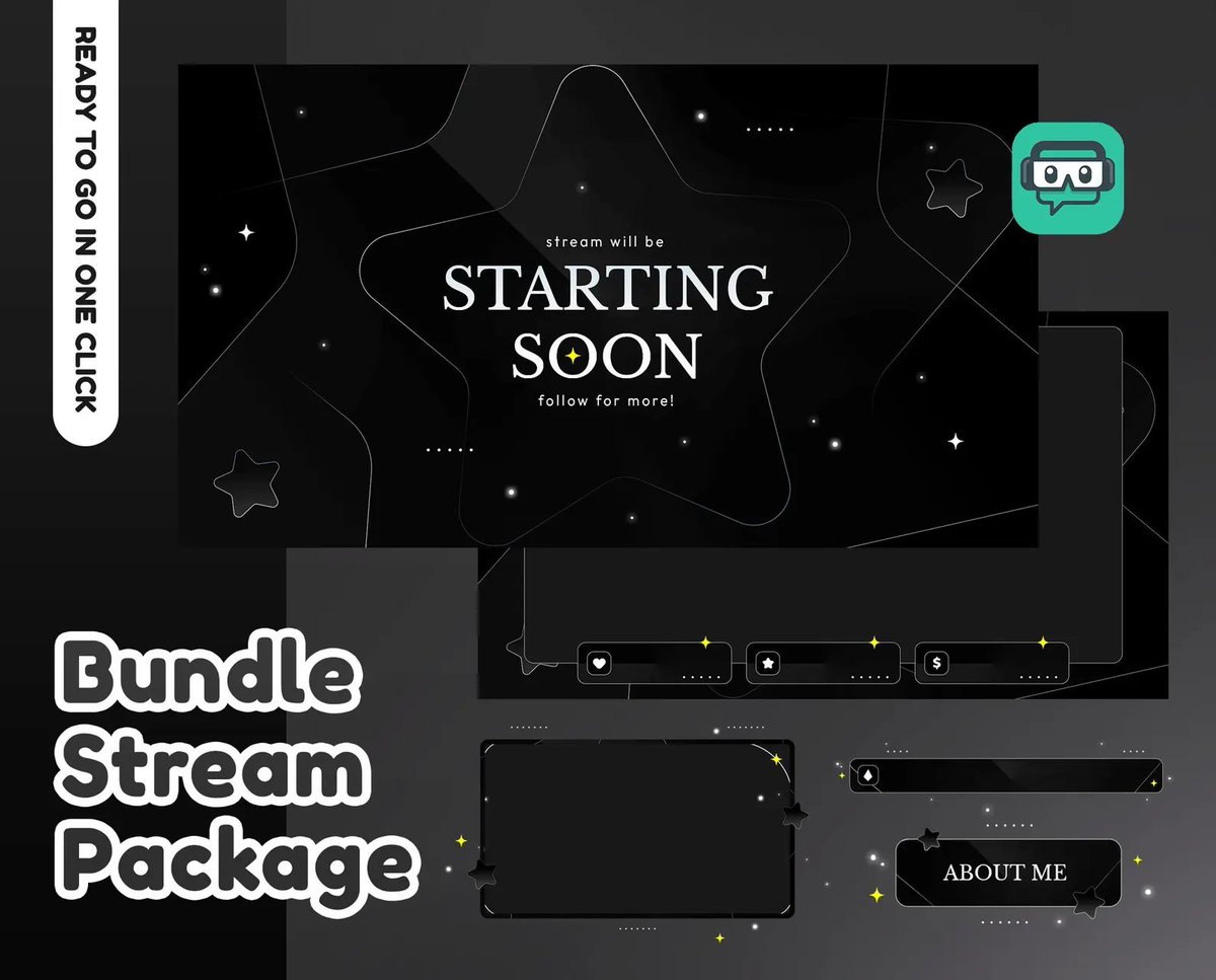Stream_Bliss's tweet photo. Minimalist night vibes 🌙✨
Clean black stream package with subtle star details — simple, elegant, and ready to go in one click.
Perfect for cozy &amp; aesthetic streams 🖤

https://t.co/C85SwjbJGH

#StreamOverlay #TwitchDesign #StreamerPackage #MinimalStream #Game #Gift #Star https://t.co/cRKI69tUC4