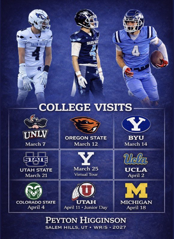 Locked in! Exciting spring ahead! Grateful to get to see so many schools, and will possibly even add a few!
.
.
.            
.
<a href="/BrandonHuffman/">Brandon Huffman</a> <a href="/adamgorney/">Adam Gorney</a> <a href="/SWiltfong_/">Steve Wiltfong</a> <a href="/GregBiggins/">Greg Biggins</a> <a href="/BlairAngulo/">Blair Angulo</a> <a href="/ballersinutah/">UtahBallers</a> <a href="/PrepRedzoneUT/">Prep Redzone Utah</a> <a href="/trackitsports/">TRACK IT</a> <a href="/BeehiveBuzz_/">BeehiveBuzz🐝</a> <a href="/michiganinsider/">The Michigan Insider</a>
