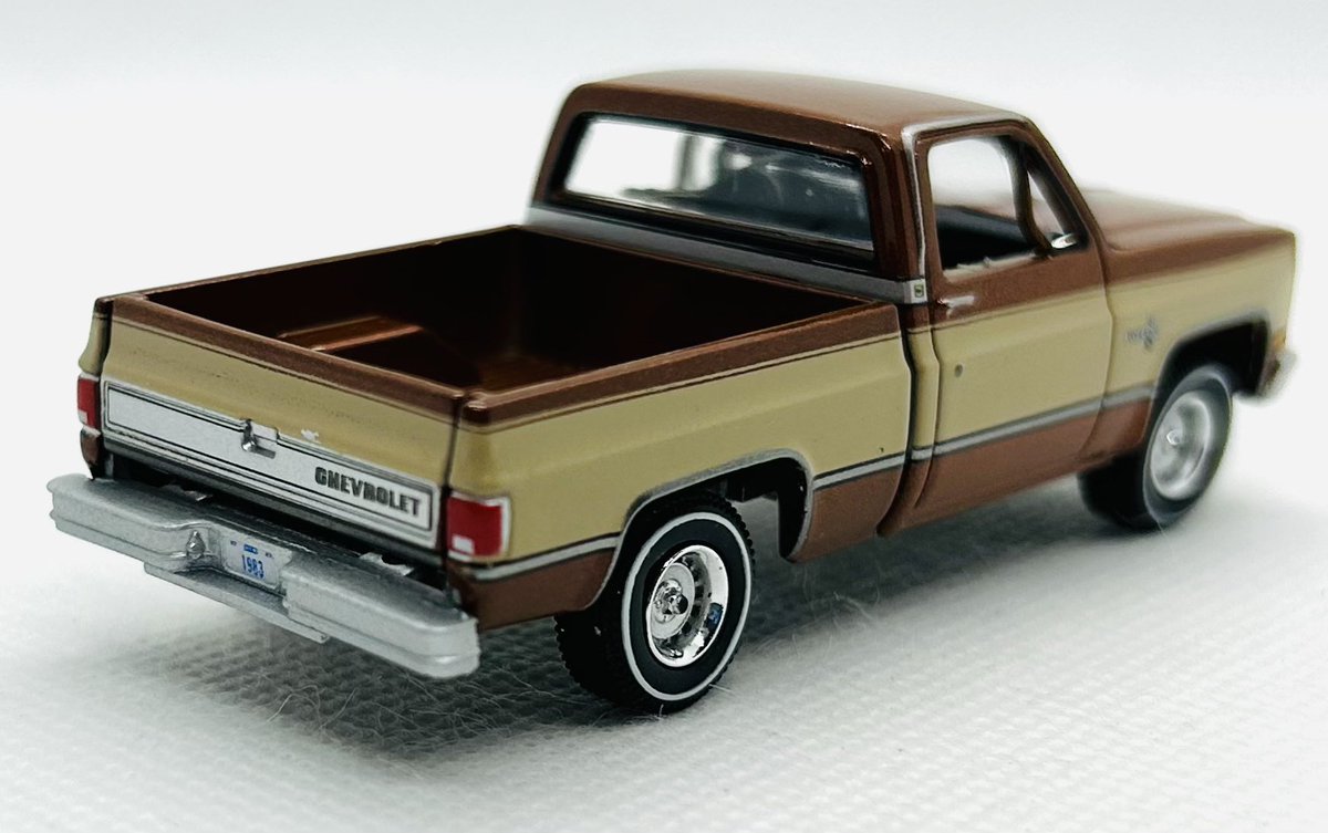 Auto World 1983 Chevy Silverado 10 Fleetside. Muscle Trucks Release 3, Version A, #3460/3459 Light Bronze Poly/Almond

* 1983 featured a fully redesigned two-level grill with 8 horizontal openings.
