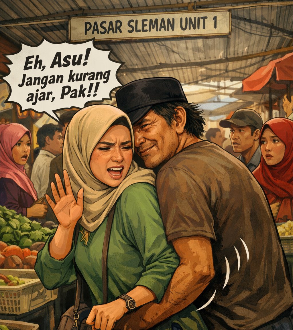 met pagi min,,saya mw curhat
pagi ini saya belanja di pasar sleman unit 1
ketika nyampe di satu lorong/los dengan keadaan yang cukup ramai, ada seorang bapak2, entah penjual atau preman dstu, sengaja menempelkan badan bagian depannya ke badan saya
jadi saya jalan ke arah timur