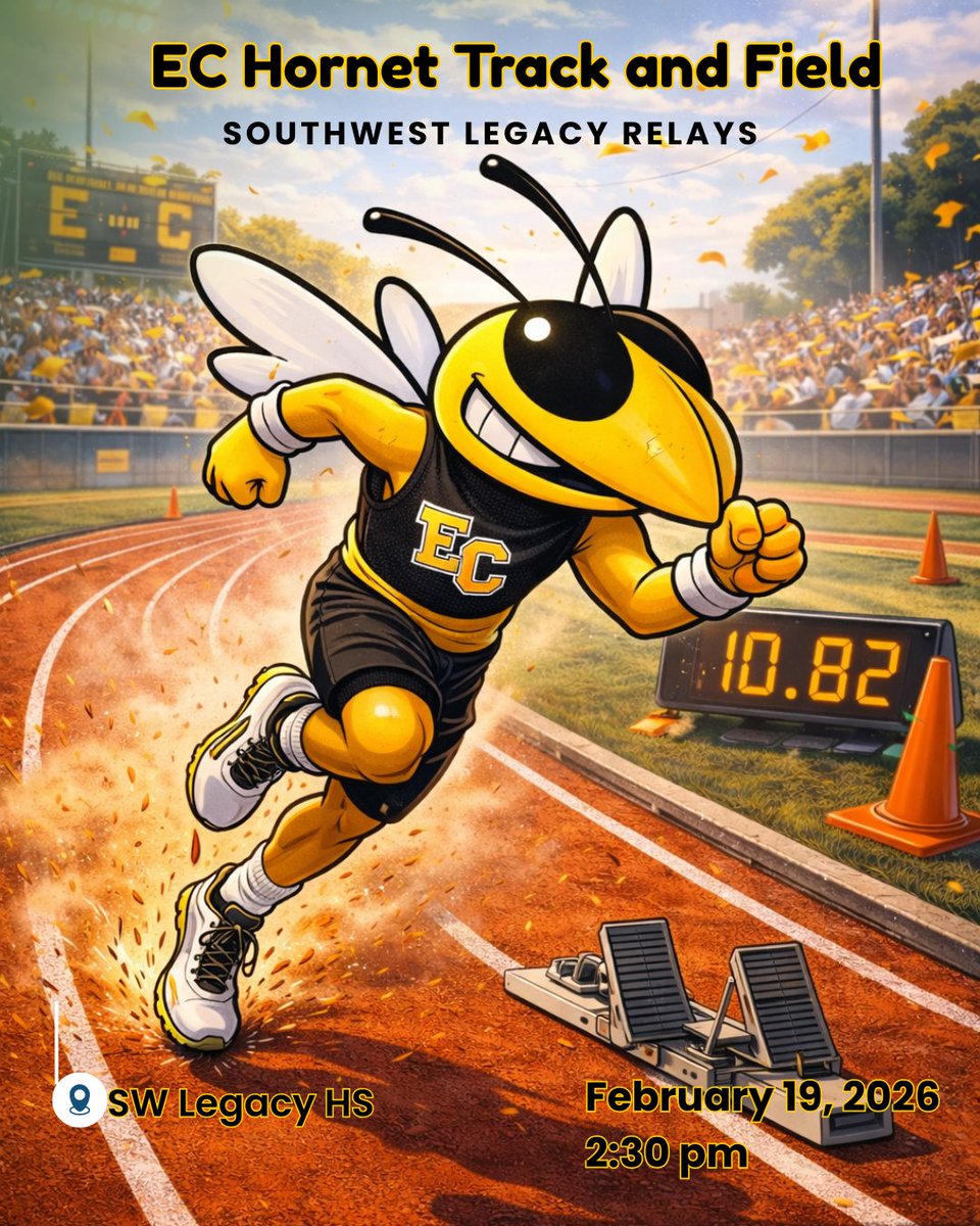 _ECAthletics's tweet photo. ๐๐ฝโโ๏ธ HORNET TRACK โ MEET DAY ๐๐ฝโโ๏ธ
๐
Thursday, 19
๐ 2:30 PM (Start Time)
๐ Southwest Legacy Relays
๐ SWL
Speed. Power. Swarm.
#HornetNation #SwarmMode #HornetStrong
@_ECTrackNField @ECISDtweets @ArriolaSuzette @maggiwelham @joehubb74 https://t.co/yxMK2b4w7t